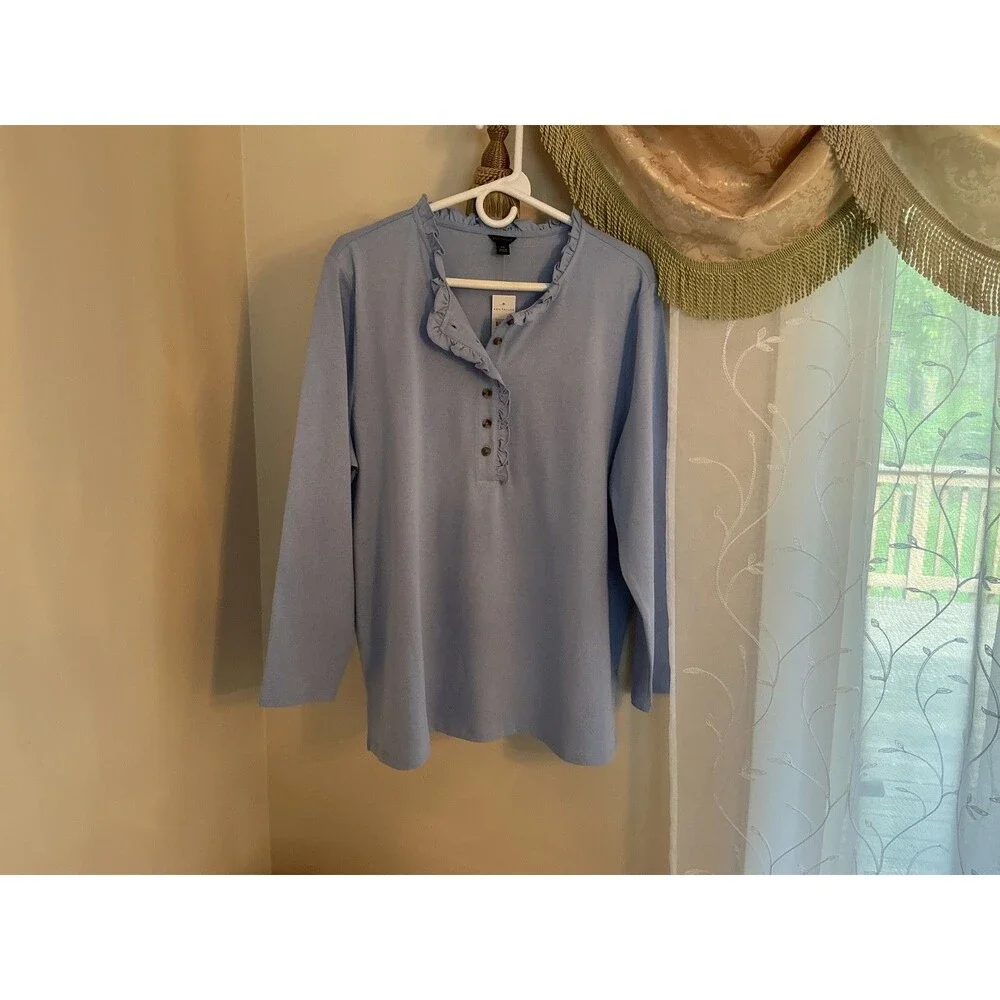 Ann Taylor Casual womens top sky blue NWT, Sz XXL, 100% cotton, long sleeves. k